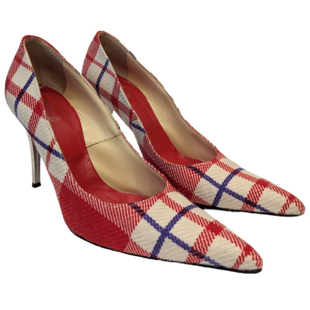 Versace Salon Plaid Heels